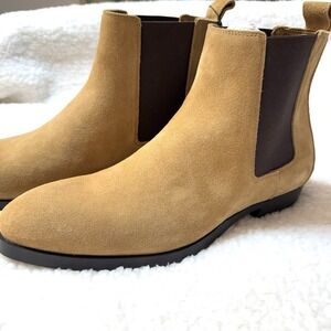 Zara Men's Suede Chelsea Boots Tan Ankle Size 12 US / 45 EU New Elastic Pull On